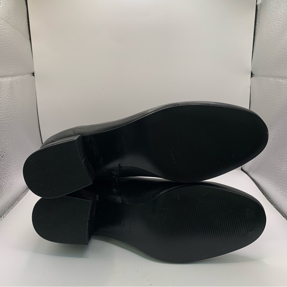 NINE WEST WOMENS LEATHER BLACK BOOTIE 8.5M ALMOND TOE SILVER SIDE ZIP ANKLE - Picture 9 of 9